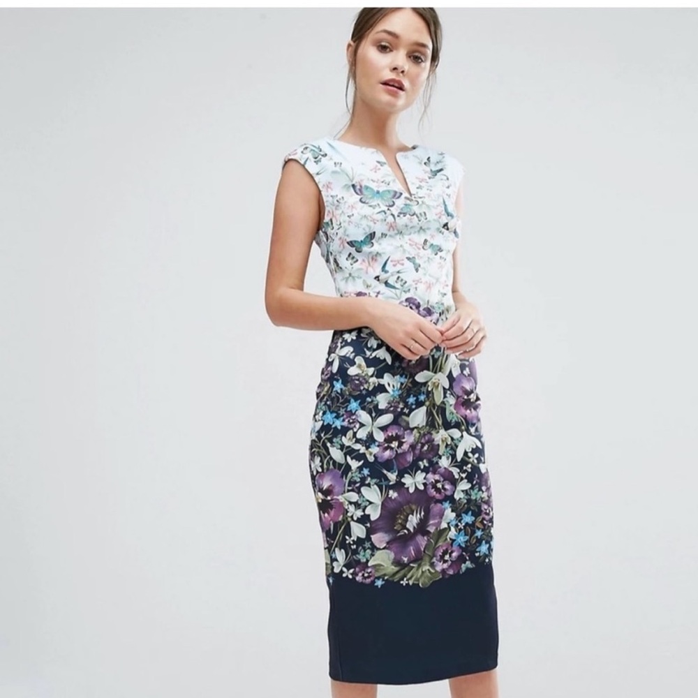 Ted Baker midi length floral print dress, size 2